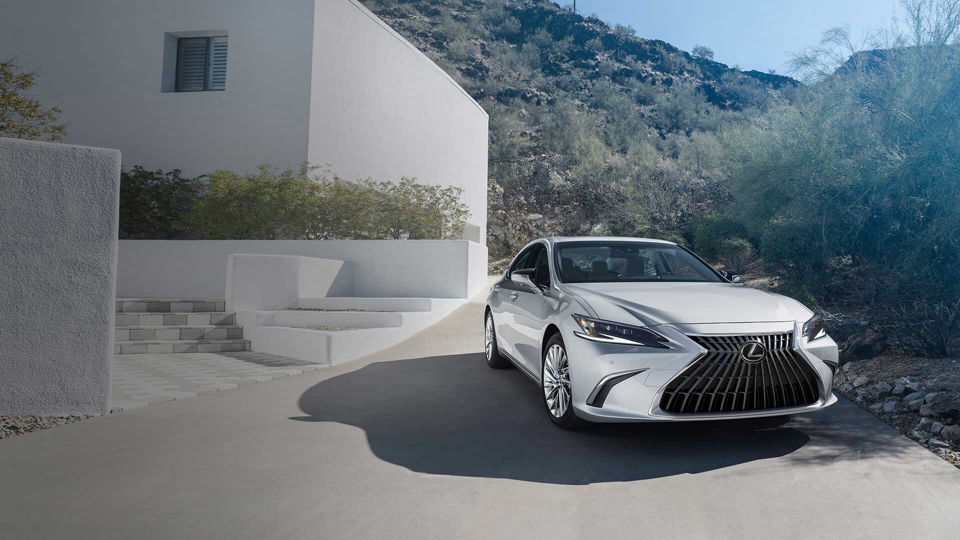 White Lexus ES parked